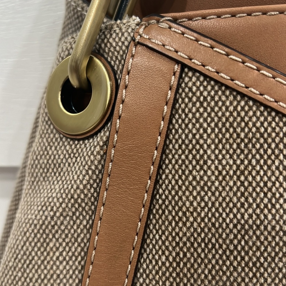 Rare Michael Kors Satchel Handbag Raven Molly Arlo Leather Canvas Hobo Tote Bag - Picture 3 of 16
